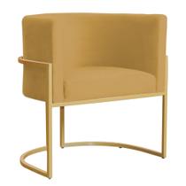Poltrona Decorativa Sala de Estar Luana Base Gold Veludo Mostarda - Montanaris Decor