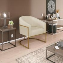 Poltrona Decorativa Sala de Estar Recepção Luiza Base de Ferro Dourado Suede Bege - Amarena Móveis