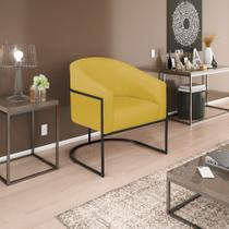 Poltrona Decorativa Sala de Estar Recepção Luiza Base de Ferro Preto Suede Amarelo - Amarena Móveis