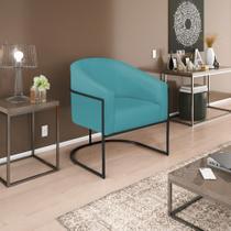 Poltrona Decorativa Sala de Estar Recepção Luiza Base de Ferro Preto Suede Azul Turquesa - Amarena Móveis