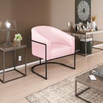 Poltrona Decorativa Sala de Estar Recepção Luiza Base de Ferro Preto Suede Rosa Bebê - Amarena Móveis