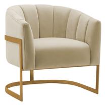 Poltrona Decorativa Sala de Estar Recepção Mavie Base de Ferro Dourado Suede Bege - Amarena Móveis