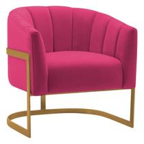 Poltrona Decorativa Sala de Estar Recepção Mavie Base de Ferro Dourado Suede Pink - Amarena Móveis
