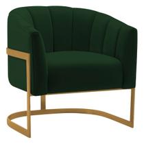 Poltrona Decorativa Sala de Estar Recepção Mavie Base de Ferro Dourado Suede Verde - Amarena Móveis