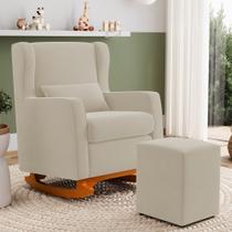 Poltrona Decorativa Sala de Estar Zoe com Base Balanço e Puff Suede Bege - Abmaza