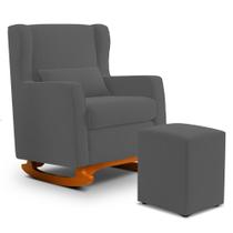 Poltrona Decorativa Sala de Estar Zoe com Base Balanço e Puff Suede Cinza - Desk Design