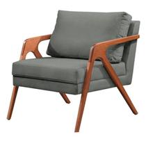 Poltrona Decorativa sala em Linho Cinza Pés em Madeira Luxo