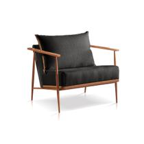 Poltrona Decorativa Sala Estar Mari BASE COBRE Linho Preto MK