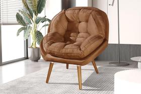 Poltrona Decorativa Sênior Suede Premium Pés De Madeira Cinza