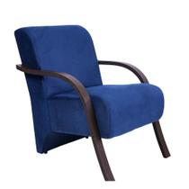 Poltrona Decorativa Suede com Braço de Madeira Azul Marinho Incasa Móveis