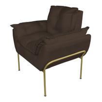 Poltrona Decorativa Suede Marrom Base Metálica Dourada - Vallisa Decor