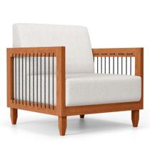 Poltrona Decorativa Varanda Samoa Madeira Maciça Com Cordas Náutica Linho Natural - Abmaza