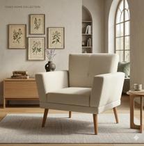 Poltrona Decorativa Verona Luxo Linho Pés Madeira Sala Bege