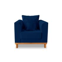 Poltrona Decorativa Viena Para Recepção Suede Azul - Madeira Prima Deccor