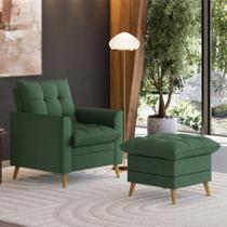 Poltrona Decorativa York c/ Puff em Veludo e Fibras de Silicone Just Time