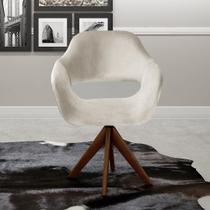 Poltrona Decorativa Zara Pé Giratório de Madeira Sala Recepção Bege Claro Poltrona Decorativa Zara Pé Giratório de Madeira Sala Recepção Bege Claro