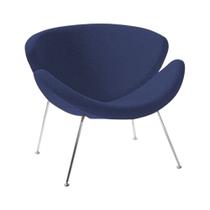 Poltrona Design Trevo Linho Azul Base Cromada