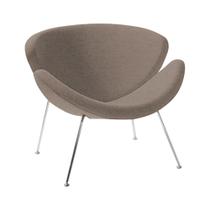 Poltrona Design Trevo Linho Bege Base Cromada