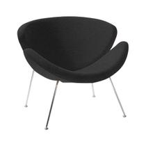 Poltrona Design Trevo Linho Preto Base Cromada