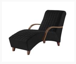 Poltrona Divan Chaise Com Braço Preto Sued
