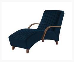 Poltrona Divan Chaise Com Braços tecido Sued Azul Bic
