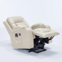 Poltrona do Papai Austin Elétrica Lift Reclinável Sala de Estar Aquecimento Massagem PU Bege G94 - Gran Belo