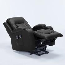Poltrona do Papai Austin Elétrica Lift Reclinável Sala de Estar Aquecimento Massagem PU Preto G94 - Gran Belo