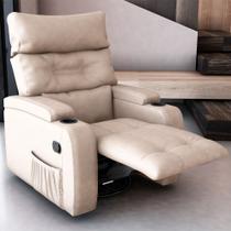 Poltrona do Papai Cris 84cm Giratória Balanço Reclinável Manual material sintético Bege - Sallar Home