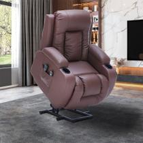 Poltrona do Papai Lift Sala de Estar Reclinável Austin Elétrica Aquecimento Massagem PU Marrom Chocolate G94 - Gran Belo Poltrona do Papai Lift Sala de Estar Reclinável Austin Elétrica Aquecimento Massagem PU Marrom Chocolate G94 - Gran Belo