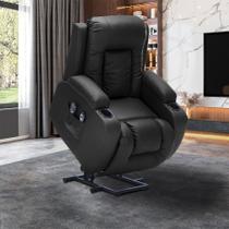 Poltrona do Papai Lift Sala de Estar Reclinável Austin Elétrica Aquecimento Massagem PU Preto G94 - Gran Belo Poltrona do Papai Lift Sala de Estar Reclinável Austin Elétrica Aquecimento Massagem PU Preto G94 - Gran Belo