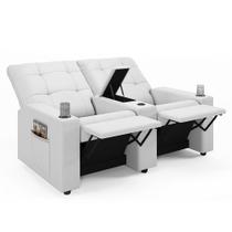Poltrona do Papai Reclinável Cinema 2 Lugares Manual Baú USB Haifa F05 Facto Branco - Lyam Decor