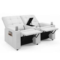 Poltrona do Papai Reclinável Cinema 2 Lugares Manual Baú USB Haifa F05 Facto Branco - Lyam Decor