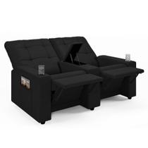 Poltrona Do Papai Reclinável Cinema 2 Lugares Manual Baú Usb Haifa F05 Facto Preto - Lyam Decor