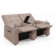 Poltrona do Papai Reclinável Cinema 2 Lugares Manual Baú USB Haifa F05 Veludo Rosê - Lyam Decor