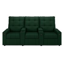 Poltrona Do Papai Reclinável Cinema 3 Lugares Manual Baú Usb Haifa F05 Veludo Verde E - Lyam Decor