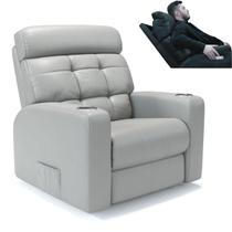 Poltrona do Papai Reclinável Elétrica em Tecido Couro Bovino Legítimo Com Ajuste de Motor Pescoço Modelo Nina Damie