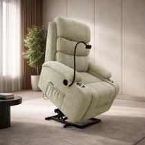 Poltrona do Papai Reclinável Lift Austin Massagem e Elevação USB Suporte para Celular Soft Linho Bege G11 - Gran Belo Poltrona do Papai Reclinável Lift Austin Massagem e Elevação USB Suporte para Celular Soft Linho Bege G11 - Gran Belo