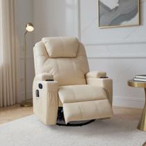 Poltrona do Papai Reclinável Manual Vector Base Giratória Massagem Aquecimento e Porta Copos PU Bege G94 - Gran Belo Poltrona do Papai Reclinável Manual Vector Base Giratória Massagem Aquecimento e Porta Copos PU Bege G94 - Gran Belo