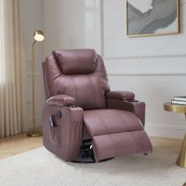 Poltrona do Papai Reclinável Manual Vector Base Giratória Massagem Aquecimento e Porta Copos PU Marrom Chocolate G94 - Gran Belo