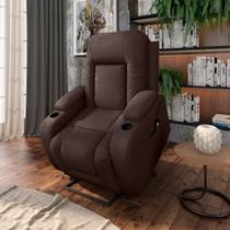 Poltrona do Papai Reclinável Massagem e Aquecimento com Elevação Idoso Lift 150 2 Porta Copos Mark PU Marrom Chocolate G31 - Encantum