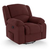 Poltrona do Papai Reclinável Melim Glider Giratória Massagem Veludo Vinho FH1 - D'Rossi