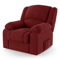 Poltrona do Papai Reclinável Melim Power Elétrica USB Veludo Vermelho FH1 - D'Rossi