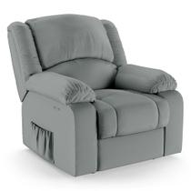 Poltrona do Papai Reclinável Melim Power Touch Massagem PU Cinza FH1 - D'Rossi