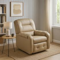 Poltrona Do Papai Reclinável Moderna Confortável material sintético Bege Espuma D26 - Estofados Helena