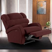 Poltrona Do Papai Reclinável Napoli Power Touch Massagem Veludo Fh1 Vinho