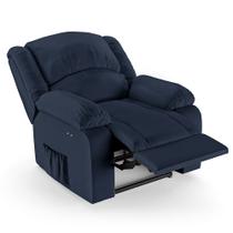 Poltrona do Papai Reclinável Pietra Power Touch Massagem FH9 PU Azul - Mpozenato