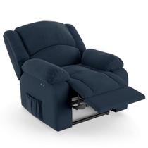 Poltrona do Papai Reclinável Pietra Power Touch Massagem FH9 Veludo Azul - Mpozenato