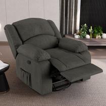 Poltrona do Papai Reclinável Sala de Cinema Barcelona Glider Manual Giratória Massagem USB Linho Chumbo G23