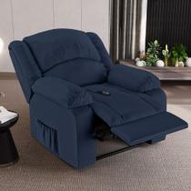 Poltrona do Papai Reclinável Sala de Cinema Madrid Controle Power Elétrico USB PU Azul G23