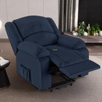 Poltrona do Papai Reclinável Sala de Cinema Madrid Elevação Lift Elétrico PU Azul G23